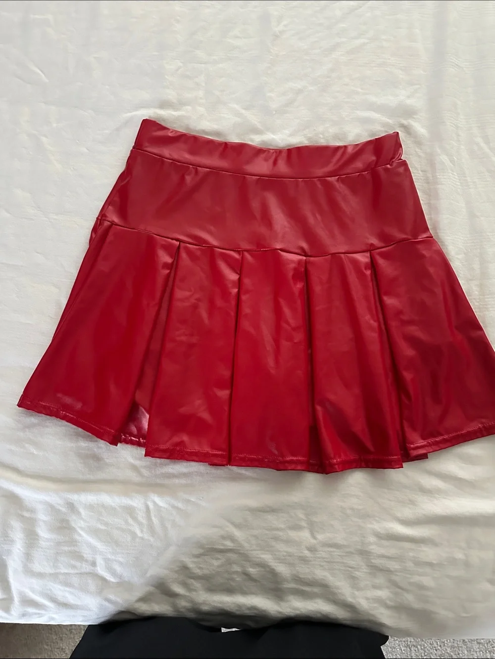 Red Pleated Vegan Leather Mini Skort